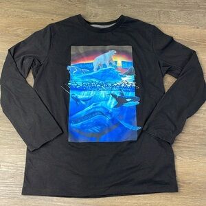 Old Navy Boys Long Sleeve Black Ocean Whale  Tee Shirt, size XL 14-16